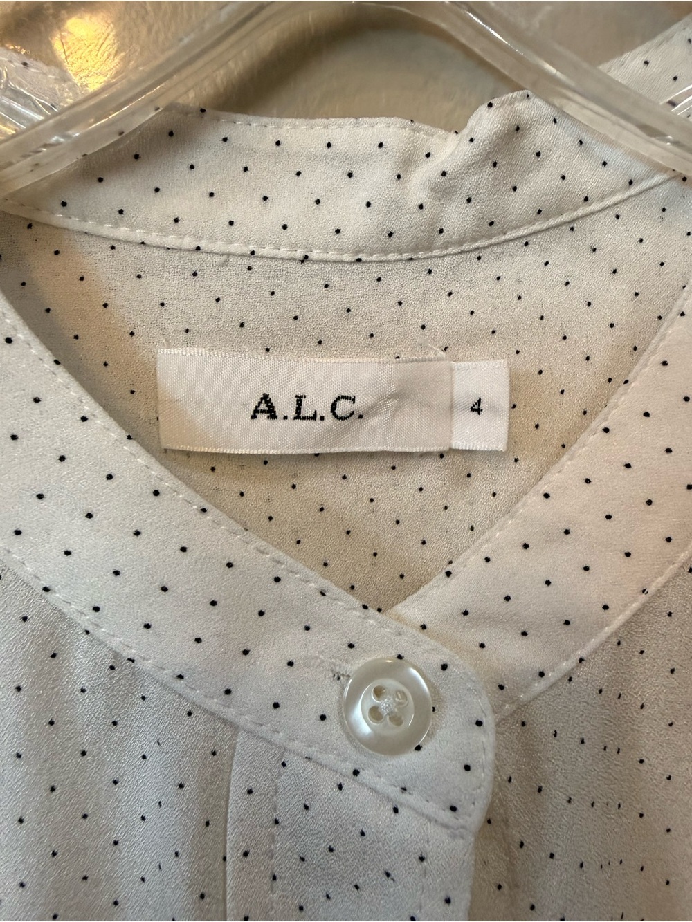 A.L.C. Ivory Black Polka Dot 100% Silk Button Down Blouse Size 4 - Picture 2 of 4